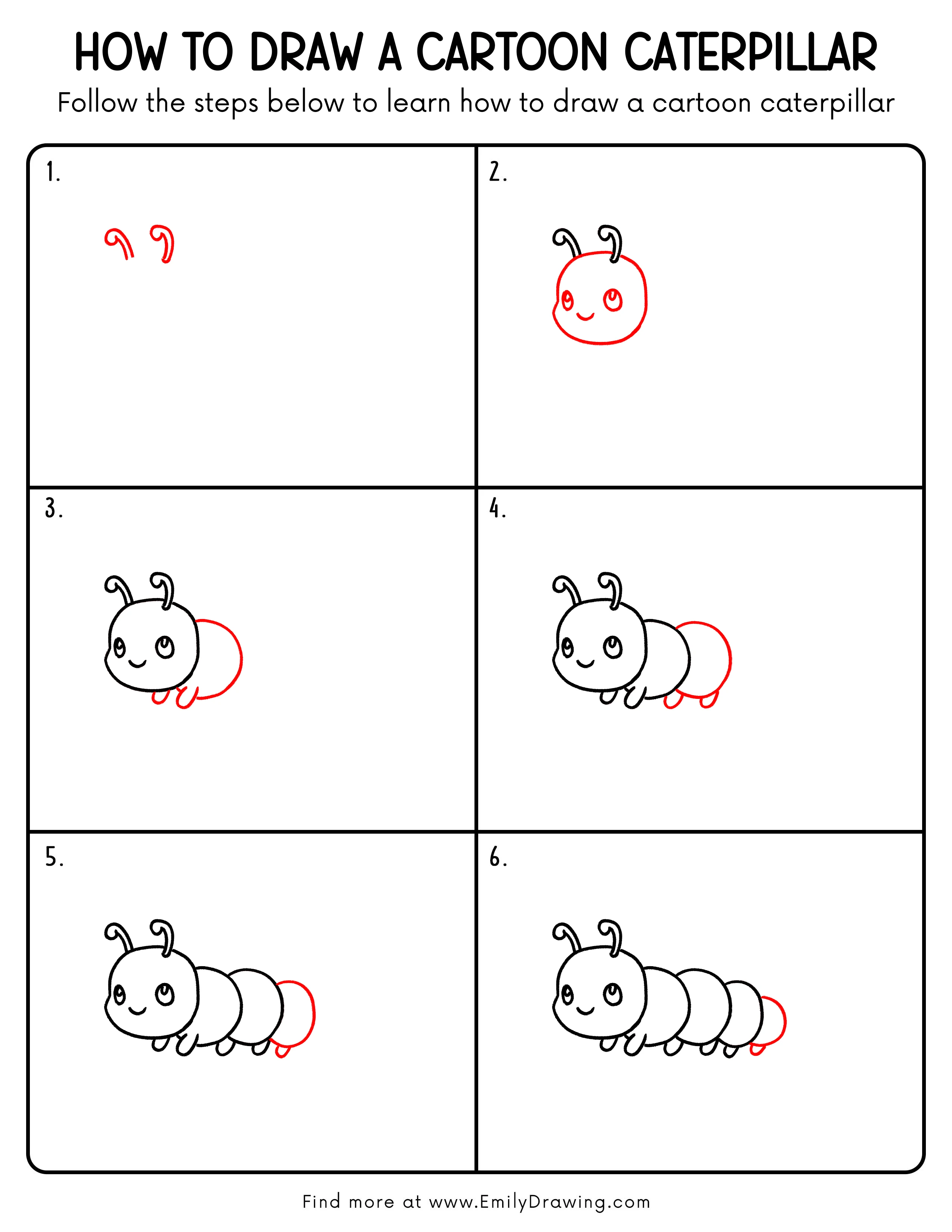 Printable Cartoon Caterpillar Drawing Guide